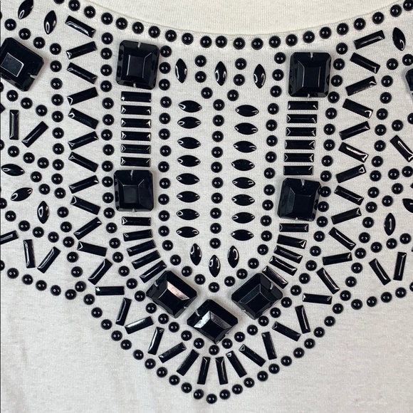 St. John beaded black jewel white 3/4 sleeve top 2 - Picture 3 of 9